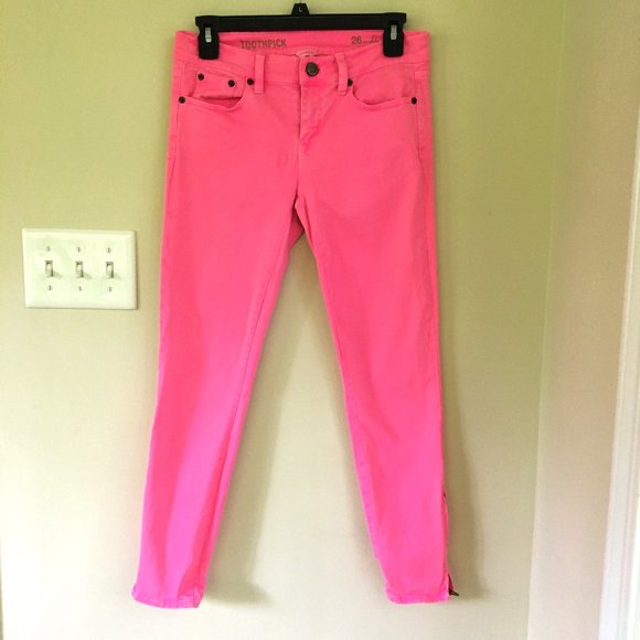 J. Crew Ankle Toothpick Jeans, Bright Pink, Size 26 - Picture 2 of 6